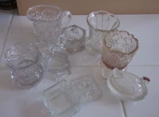 Lot of antique glass salt cellars, toothpicks,creamer