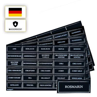 195 Gewürzetiketten, Selbstklebend Wasserfest, 156 Beschrfitete+39 Blanko, 5x2cm