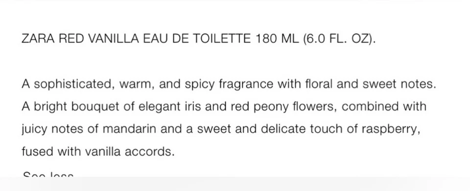 ZARA ROJO VAINILLA para MUJER GRANDE 6 oz / 6,0 oz (180 ml) EDT Spray NUEVO Y SELLADO Foto 4 de 4