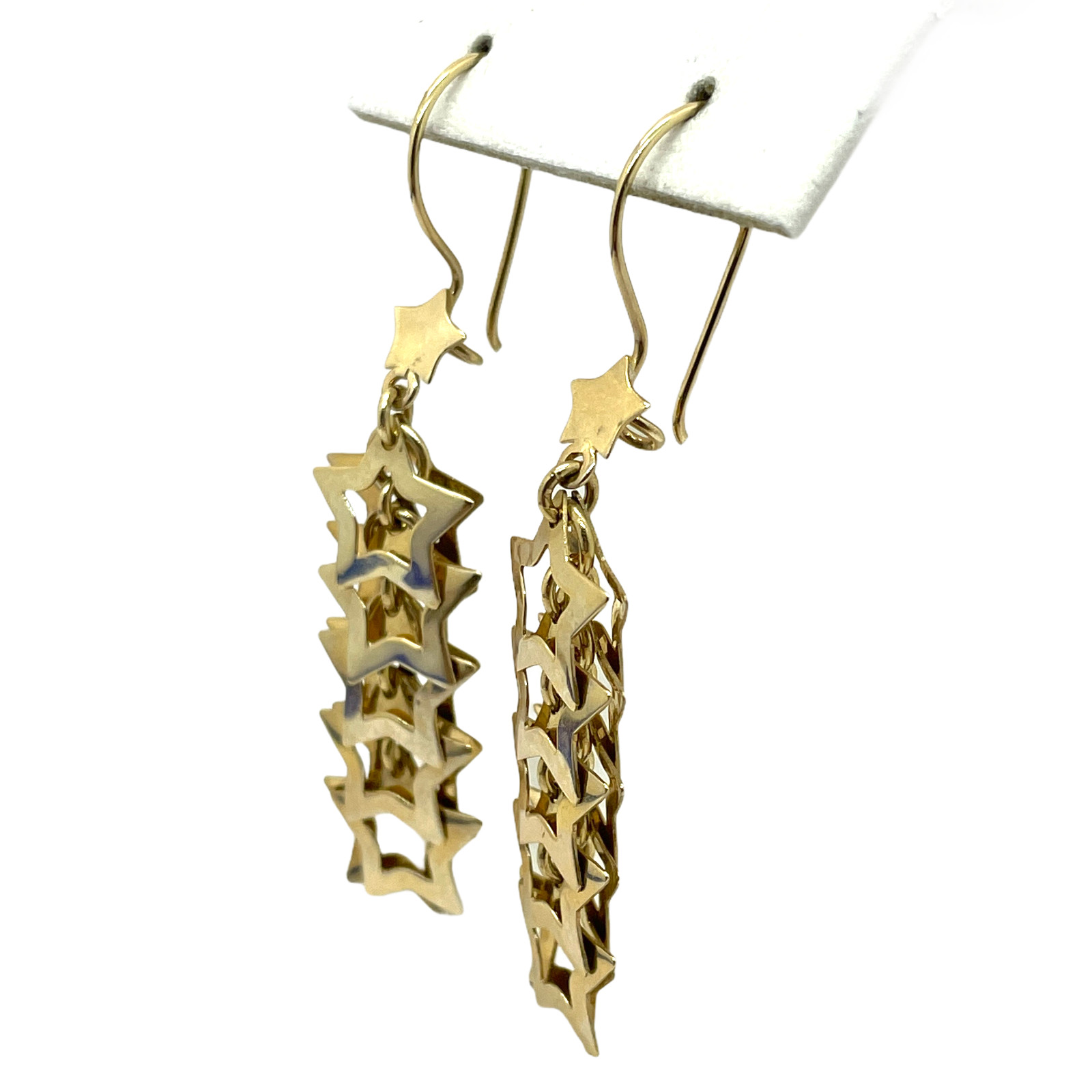 Solid 14k Yellow Gold Drop Star Dangle Hook Earri… - image 9