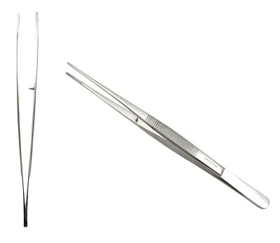 DHC Stainless Steel Dental College Tweezers With Pin Straight Metal Mirror Finish