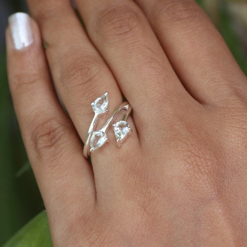 Bague De Fiançailles En Argent Sterling Avec Pierre Naturelle - Faite Main, Tailles 47 à 69, Quartz