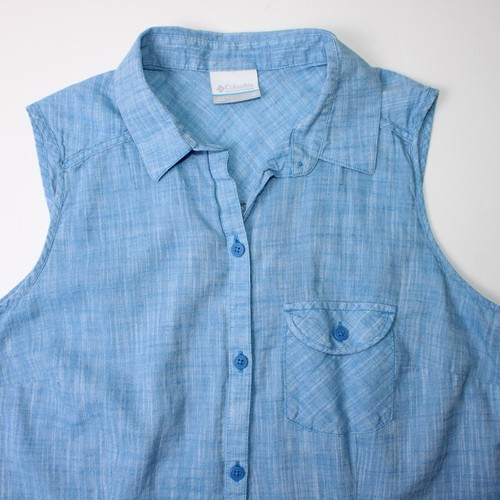 Columbia Camp Henry Blue Sleeveless Top Women's Size Medium Waist Tie Button Up - Picture 8 of 14