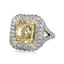 Fancy Yellow Radiant Cut 4.82CT Citrine With Pave Set 1.25CT Shiny CZ Fine Ring