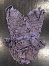 Vintage Victoria's Secret Lace Teddy Underwire Bodysuit Size 34B Purple