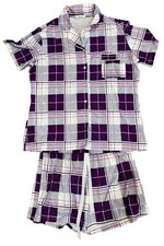 EKouaer Women  s Pajama Short Set Large Purple Plaid Loungewear