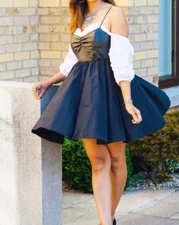 ZARA Black Combination Dress XS Faux Leather Short Flare Strappy Dress