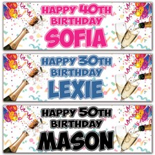 2 Personalised birthday banner champagne party 18th 21st 30th 40th 50th deco