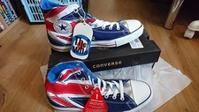 CONVERSE ALL STAR CHUCKS  THE WHO ENGLAND FLAG PUNK UNION JACK Hi Tops - UK 11