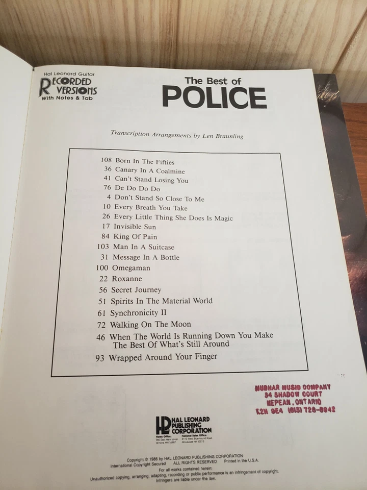 The Best of Police Guitar Recorded Versions w/Notes & Tab 1986 - Image 3 of 3