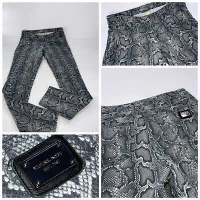 Michael Kors Jeans Pants Sz 8 Gray Snakeskin Print Cotton Skinny YGI C2-529