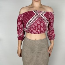 SHOW ME YOUR MUMU Lima Scrunch Off The Shoulder Long Sleeve Crop Top Floral