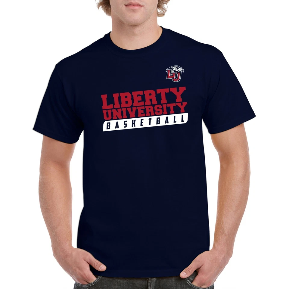 Liberty University Flames Basketball Slant Unisex Licensed T-Shirt - Navy - Image 4 of 4