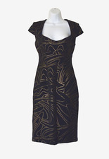 A5 Vintage CACHE CONTOURE COLLECTION Metallic Golden Swirl Print Dress Sz US 6