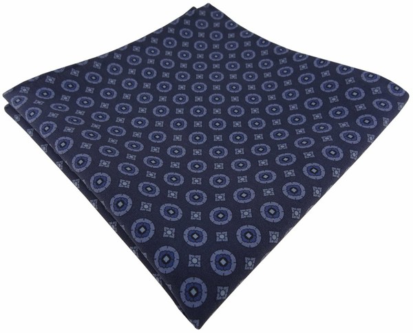 Tigertie Handrolliertes Seideneinstecktuch Marine Blau Medallion Gemustert-image