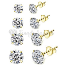 925 Sterling Cartilage Silver Solitaire Cubic Zirconia Sleepers Stud Earrings