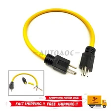 3Prong Plug 12AWG 125V Double Male Extension Cord Generator Adapter for Transfer