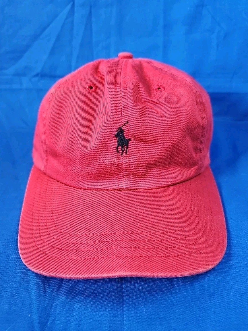 Cappello vintage Polo Ralph Lauren berretto cinturino posteriore rosso con etichetta blu pony