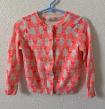 Crewcuts Girls Size 3 Pink/White Heart Knit 100 Cotton Button Cardigan