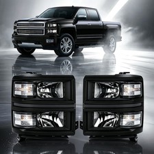 For 2014-2015 Chevy Silverado 1500 Pickup Black Headlights Headlamps Lhrh 14-15