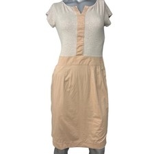 FABIANA FILIPPI Dress Tan Beige Colorblock Small Sheath Boho Lagenlook V-neck