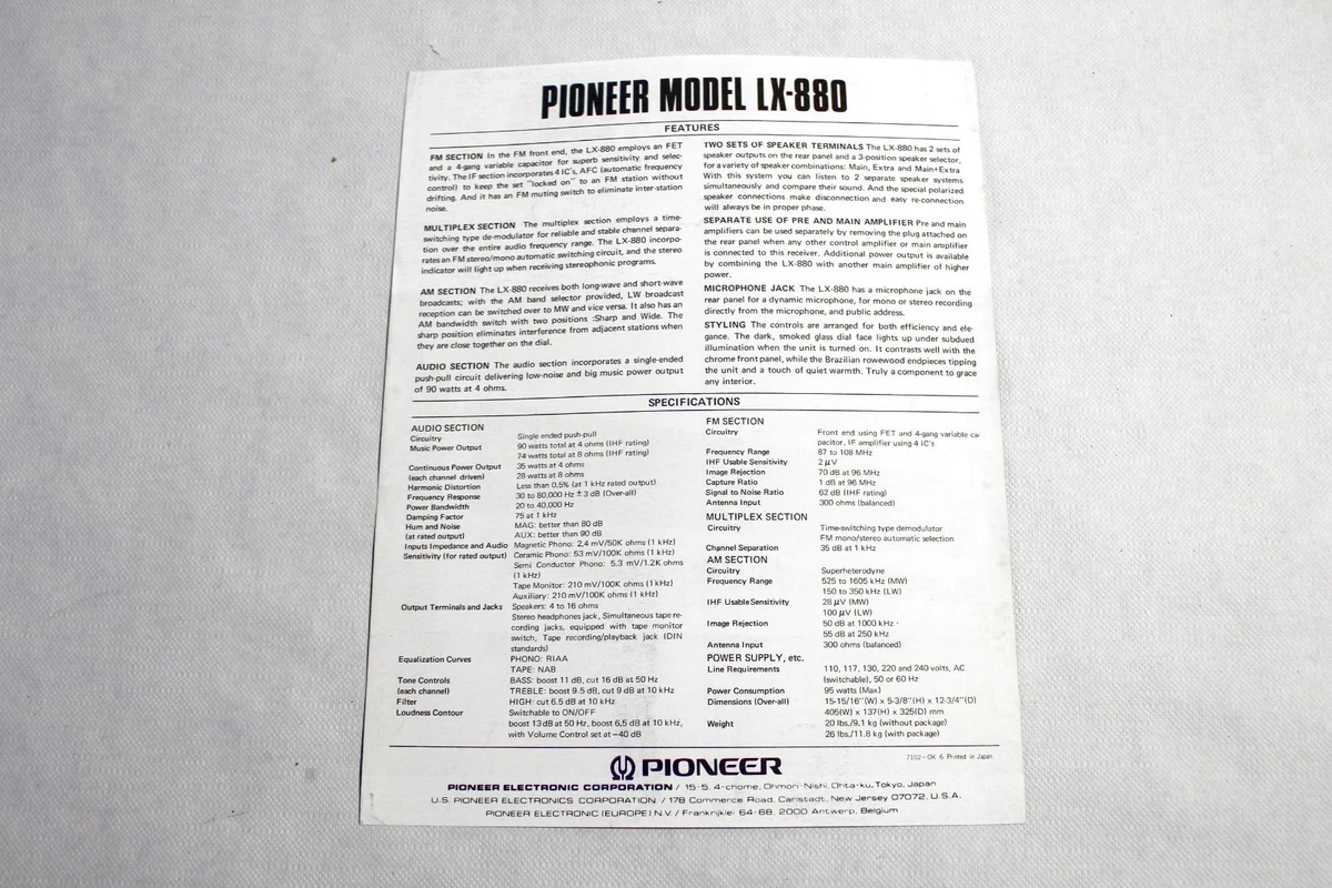 Originale Werbung / Datenblatt: Receiver PIONEER LX-880 von 1971