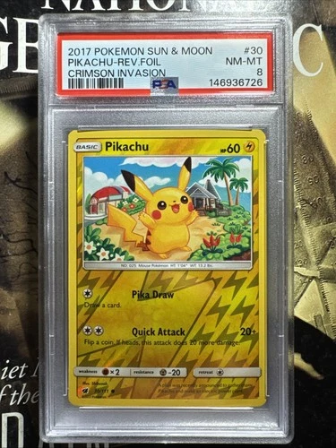 GRADED PSA 8 2017 Pokemon Sun & Moon Pikachu Crimson Invasion #30