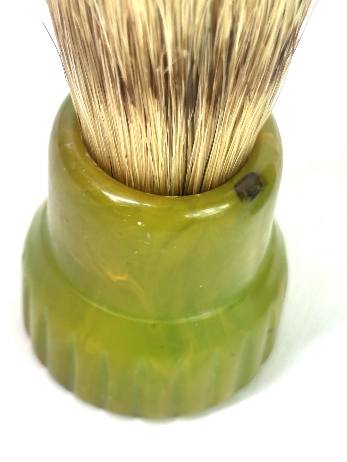 Ever Ready Vtg Shaving Brush w/stand Marbled Green Catalin/Bakelite, 200BH 4”