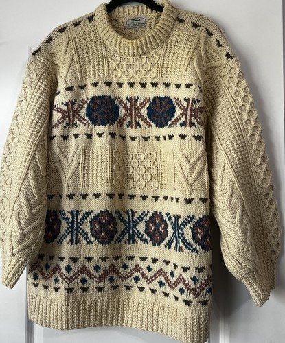 Blarney Woollen Mills Irish Wool Sweater Mens L Cable Knit Fair Isle Ireland