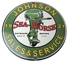 Vintage Johnson Sign - Sea Horse Gas Boat Engines Outboards Porcelain Pump Sign