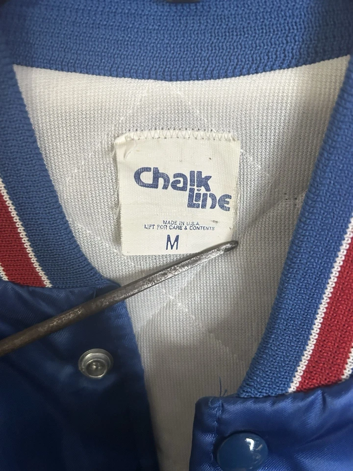 Jaqueta de cetim vintage Chalk Line NFL Buffalo Bills botões azul média anos 80/90 - Imagem 3 de 4