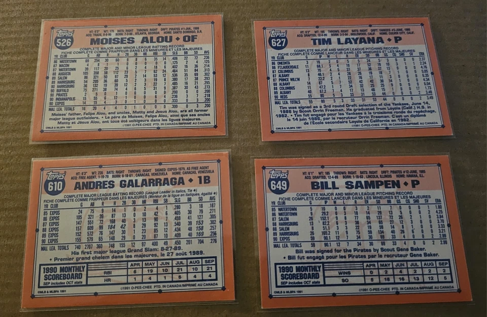 Topps 1991 40 años de béisbol. Lote de 30 tarjetas Expos, Rojos, Paders usadas Foto 4 de 4