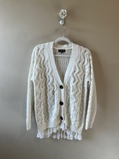 POL White Oversized Cable Knit Cardigan Lace Trim Small