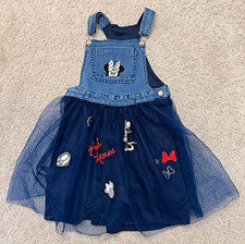 Disney Minnie Mouse Blue Denim Overall Dress Tulle Skirt Girls 6X