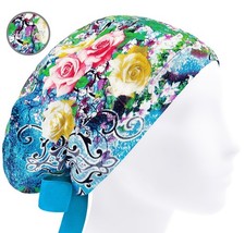 Scrub caps roses, scrub hats for women, floral surgical cap, nurse cap stretchy