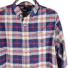 Ralph Lauren CHAPS Classic Button Down Dress Shirt Size Med Plaid Red White Blue