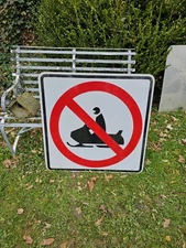 VINTAGE TRAFFIC ROAD SIGN NO SNOWMOBILS ALUMINUM RETIRED 30" DECOMMISSIONED
