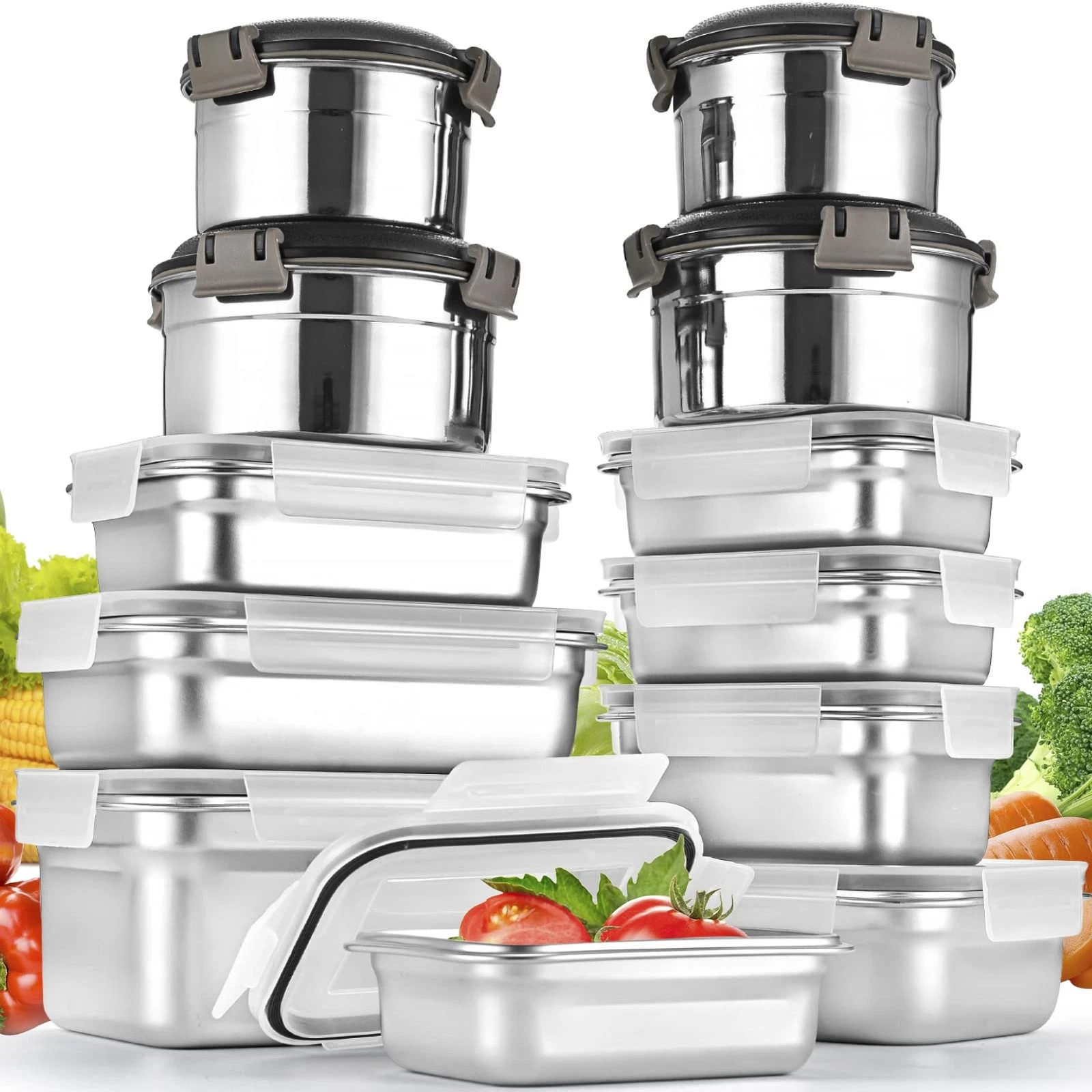12PC 304 Stainless Steel Food Storage Containers with Lids Leakproof, Meal Pr...
