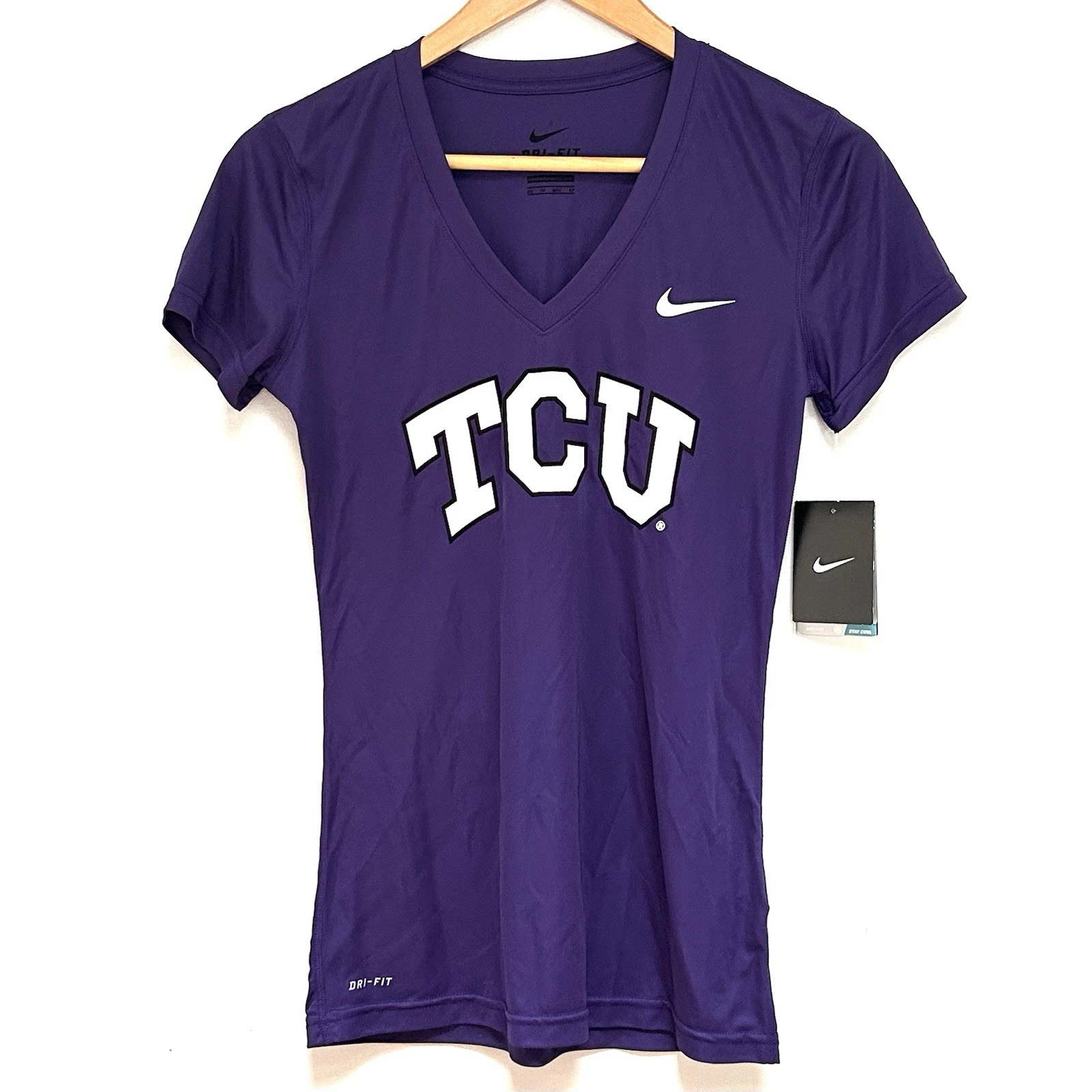 Nike Dri Fit TCU Horned Frogs V Neck Tee Purple XS NWT NCAA