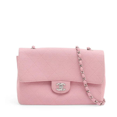 Chanel Matelasse Cotton Single Flap Single Chain Bag Pink Silver Metal Fittings