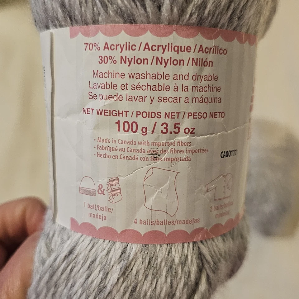 1+ Skeins Patons Beehive Baby Sport Yarn Baby Grey Marl Discontinued Colorway - Image 4 of 4