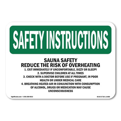 Sauna Safety Reduce The Risk Of Overheating OSHA Safety Instructions Sign Metal