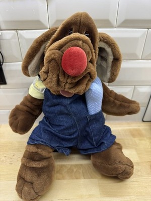 VTG 1981 WRINKLES Dog 15  Plush Hand Puppet Ganzbros Jean Overalls W/ Dog Bone