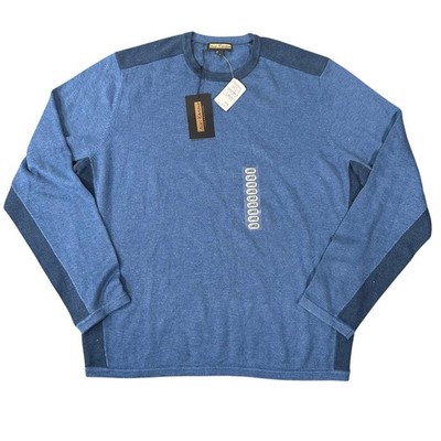 Lenor Romano Men's Long Sleeve Contrast Panel Knit Sweater Blue Size L
