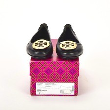 Tory Burch Minnie Travel Ballet w/ Metal Logo Nappa Logo Black Size 5