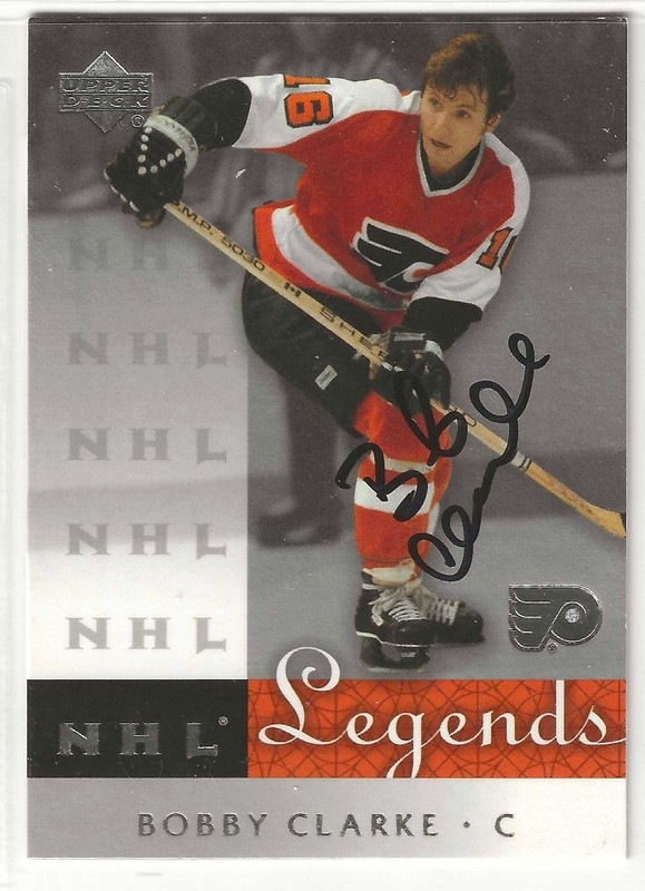 BOBBY CLARKE SIGNED 2001 UPPER DECK NHL LEGENDS CARD AUTOGRAPH
