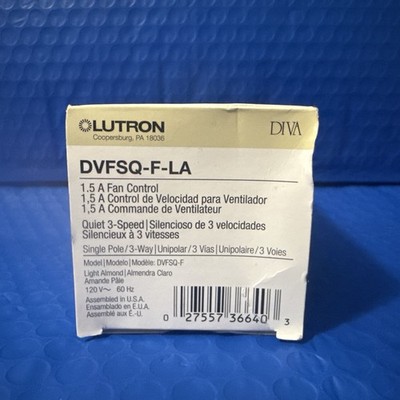 Lutron DVFSQ-F-LA Diva 1.5 A 3-Way/Single Pole 3-Speed Fan Control