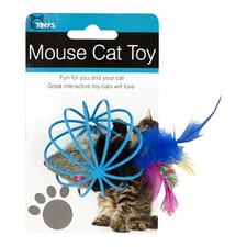 2.5" Feathered Mouse in Ball Cage Cat Toy, Assorted