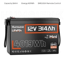 Humsienk 314Ah 12V 300Ah LiFePO4 Lithium Battery Bluetooth Solar Energy off Grid