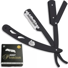(Free Duty Tax) The Shave Factory Straight Edge Razor Kit (Black / 100 Derby